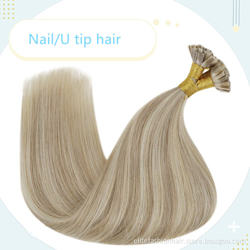 Wholesale Hot Sale Russian Pre Bonded Human 1g Double Drawn Remy Hot fusion Hair extension U Tip Hair Nail Hair Extensions